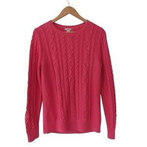 LL Bean Double L Cableknit Sweater Medium Hot Pink Cotton Crewneck Classic